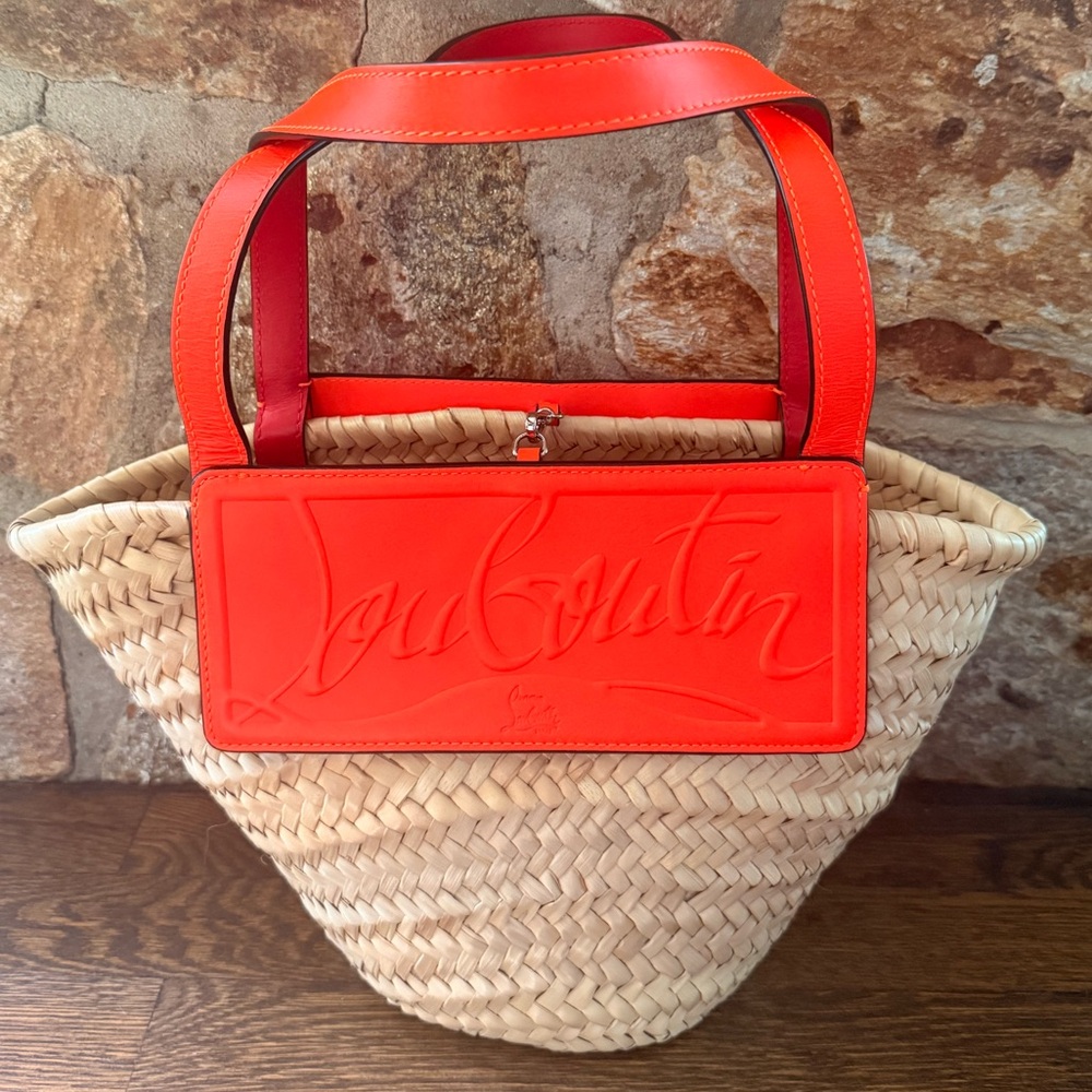 Christian Louboutin Orange and Tan Woven Bag Straw Tote authentic COA INCLUDED - Picture 4 of 16